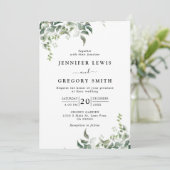 白黒グリーンリーボタニカルウォーター結婚カラー 招待状 (スタンド正面)