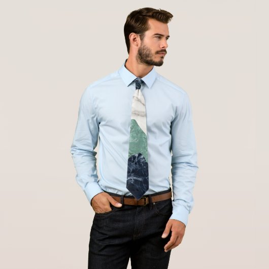 白黒グリーン大理石テクスチャ ネクタイ (インサイチュ)