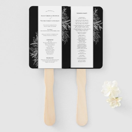 白黒グリーン結婚式 プログラム ハンドファン (正面&裏面)