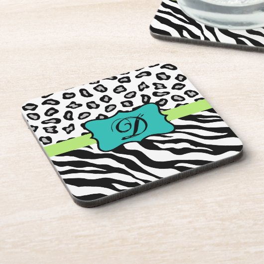 白黒グリーン&ターコイズゼブラ&チータスキン コースター (左側)