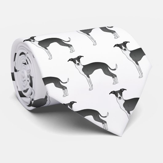 白黒グレイハウンドイタリアンかわいい犬のパターン ネクタイ (ロール)