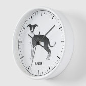 白黒グレイハウンドイタリアンとカスタム文字 壁時計 (傾斜)