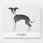 白黒グレイハウンドイタリアン名前をカスタムする付き マウスパッド (正面)