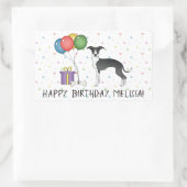 白黒グレイハウンドイタリアン-ハッピーバースデー 長方形シール (バッグ)