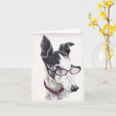 白黒グレイハウンド犬の芸術のメッセージカード カード (黄色い花)