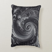 白黒グレイ抽象芸術シンプルスワール アクセントクッション (裏面(縦))
