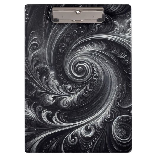 白黒グレイ抽象芸術シンプルスワール クリップボード (正面)