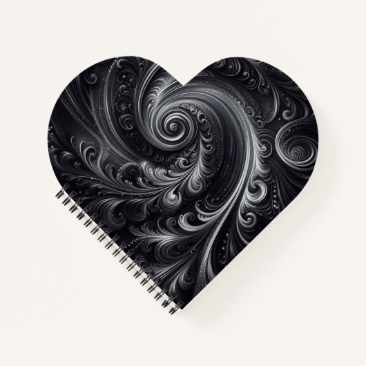 白黒グレイ抽象芸術シンプルスワール ノートブック (正面)