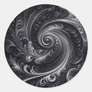 白黒グレイ抽象芸術シンプルスワール ラウンドシール