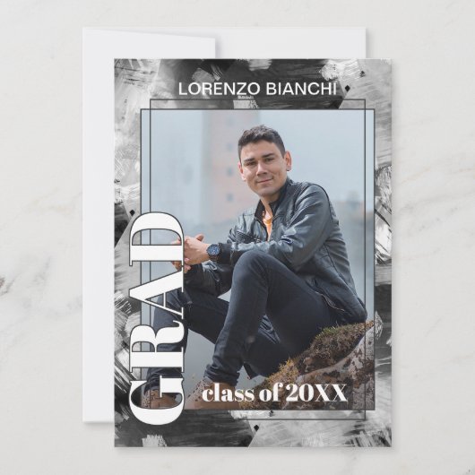 白黒グレイ抽象芸術卒業 案内状 (正面)