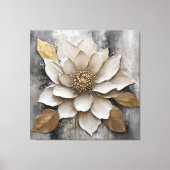 白黒グレイ金ゴールドフラワープリント キャンバスプリント (正面)