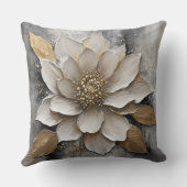白黒グレイ金ゴールドフラワープリント クッション (裏面)