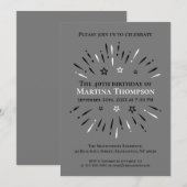白黒グレイ40th誕生日パーティー花火 招待状 (正面/裏面)