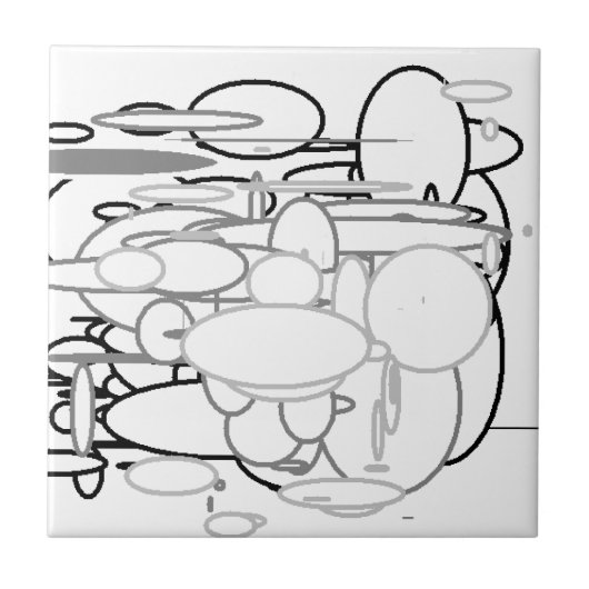 白黒グレイ・サークル、キッズによるデジタル・アート:) タイル (正面)