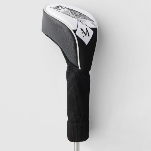 白黒グレイ・フクロウ・モノグラム名ゴルフヘッドカバー ゴルフヘッドカバー (アングル)