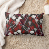 白黒グレイ&レッドフローラデザイン ランバークッション (ブランケット)