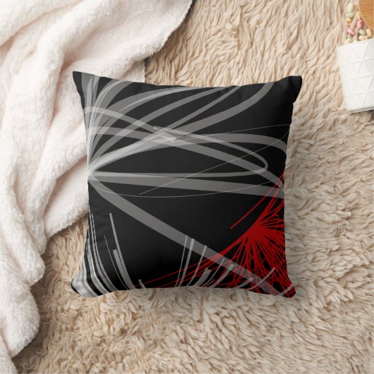 白黒グレイ&レッド抽象デザインスローピロ クッション (ブランケット)