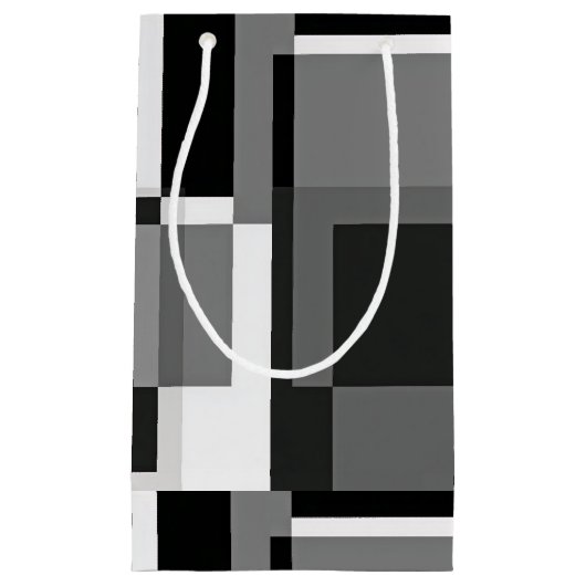 白黒グレモダンー抽象芸術幾何学記号 スモールペーパーバッグ (正面)