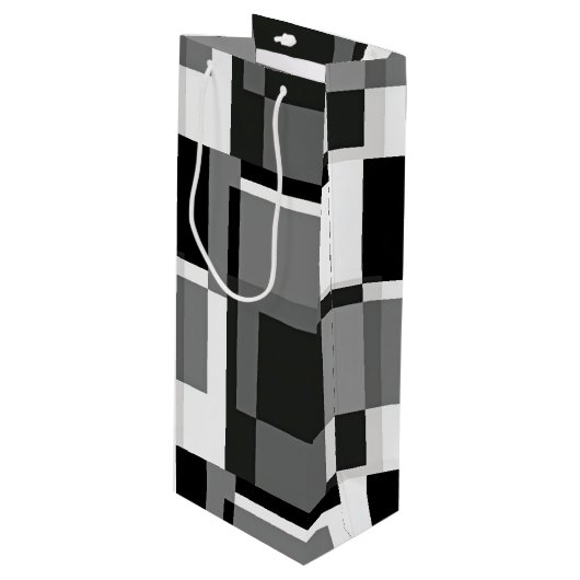 白黒グレモダンー抽象芸術幾何学記号 ワインギフトバッグ (正面アングル)