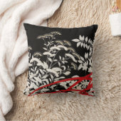 白黒グレーと赤エレガント着物プリント クッション (ブランケット)