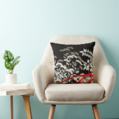 白黒グレーと赤エレガント着物プリント クッション (椅子)