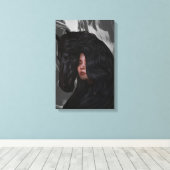 白黒グレーのガールアート キャンバスプリント (インサイチュ (ウッドフロア))