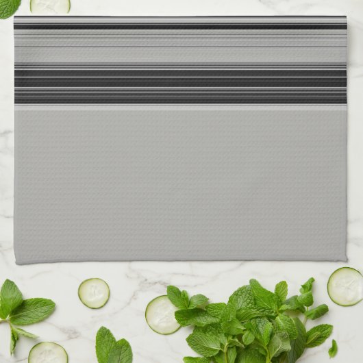 白黒グレーストライプのパターン キッチンタオル (折り畳み)