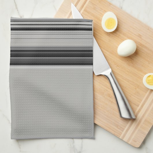 白黒グレーストライプのパターン キッチンタオル (四つ折り)