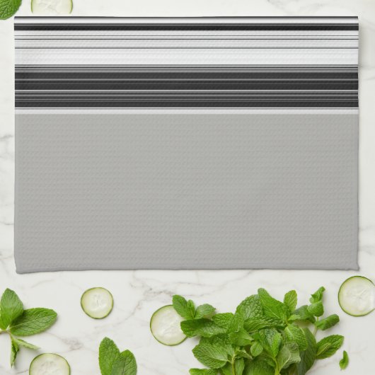 白黒グレーストライプのパターン キッチンタオル (折り畳み)