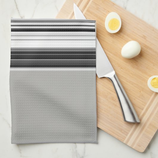白黒グレーストライプのパターン キッチンタオル (四つ折り)