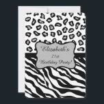 白黒グレーゼブラヒョウ皮21歳の誕生日 招待状<br><div class="desc">21カスタマイズ歳の誕生日のパーティーや他のイベントと祝して、この洗練された招待。このデザインは、デザインのために組み合わされた白黒のゼブラストライプとヒョウのスキンを備えモダンている。黒で縁取られた灰色（灰色）の紋章が黒い帯の上に置かれ、名前とイベントが簡単のパーソナライゼーション領域を作りカスタマイズ出す。「21th Birthdayパーティー」と名前は、パーティーに合わせて変更できる。招待の背面には、21歳の誕生日パーティーまたはその他のイベントに関するすべての情報のフィールドが含まれる。必要に応じてフィールドを簡単に変更および削除できる。色は白、黒、灰色。グラフィックデザイン用の野生動物の皮膚は、最もホットな芸術とデザインの傾向の一つである。他の製品と連携し祝てパーティーをスタイリッシュ使用</div>