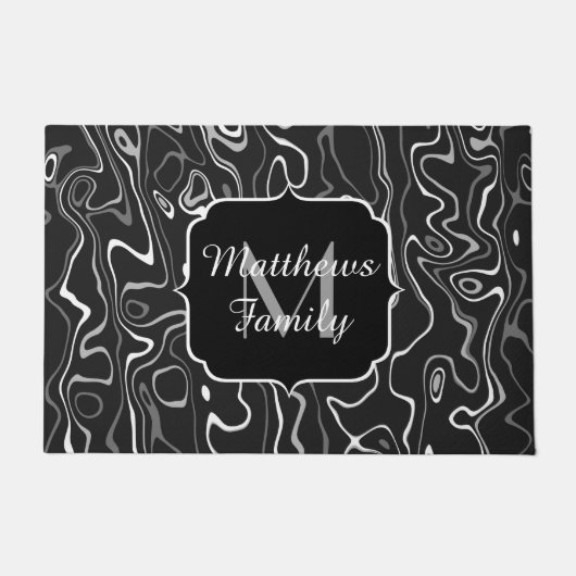 白黒グレーダマスカス抽象芸術ファミリーモノグラム ドアマット (正面)