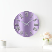 白黒グレーメタルパープルシルバーローマ数字 ラージ壁時計 (ホーム)