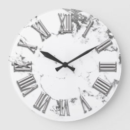 白黒グレーメタルマーブルストーンローマ数字 ラージ壁時計