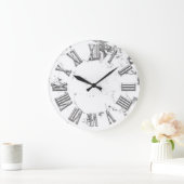 白黒グレーメタルマーブルストーンローマ数字 ラージ壁時計 (ホーム)