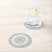 白黒グレーモノクロマンダラデザイン ラウンドペーパーコースター (インサイチュ)