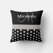 白黒グレーモノグラムスクリプト水玉模様 クッション (裏面)