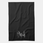 白黒グレーモノグラムファミリー名 キッチンタオル (縦)