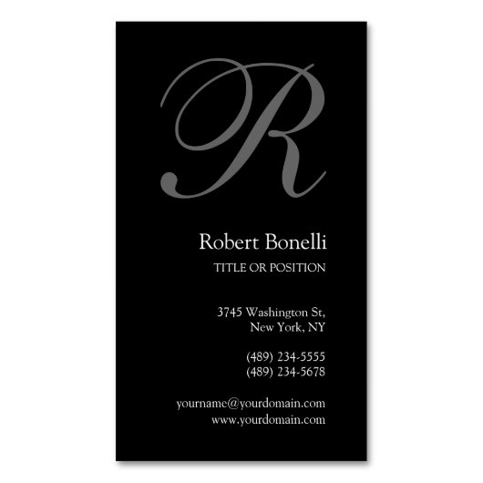 白黒グレーモノグラムミニマルモダンリストプレーン マグネット名刺 (正面縦)