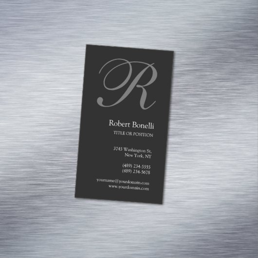 白黒グレーモノグラムミニマルモダンリストプレーン マグネット名刺 (インサイチュ)