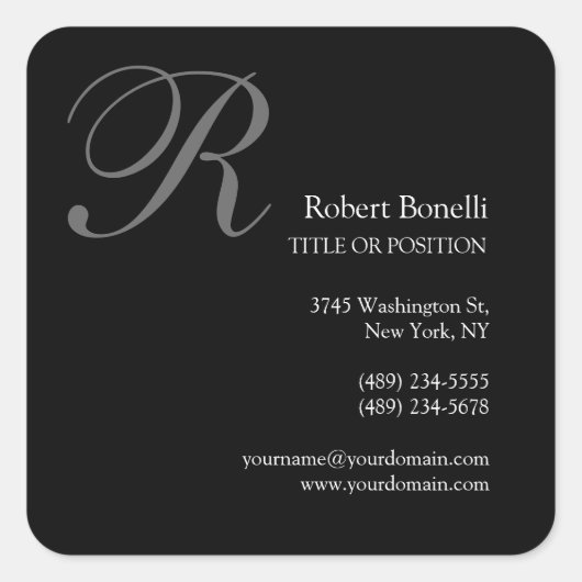 白黒グレーモノグラム名刺 スクエアシール (正面)