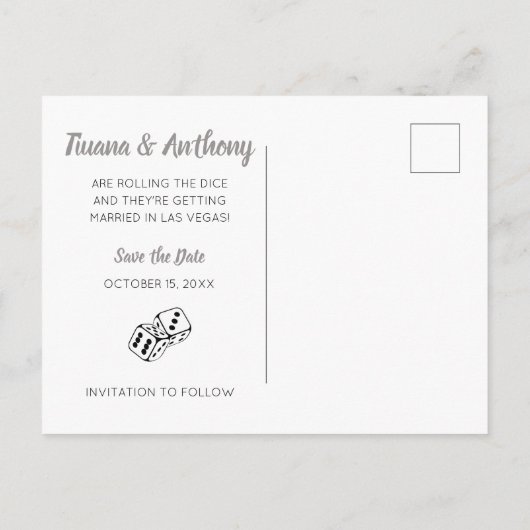 白黒グレーラスベガスウェディングザデイトを保存 案内ポストカード (裏面)
