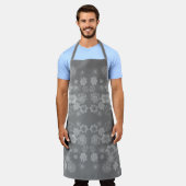 白黒グレーレトロフローラ水の色パターン エプロン (着用した状態)