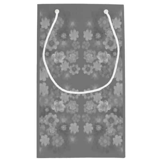 白黒グレーレトロフローラ水の色パターン スモールペーパーバッグ (裏面)