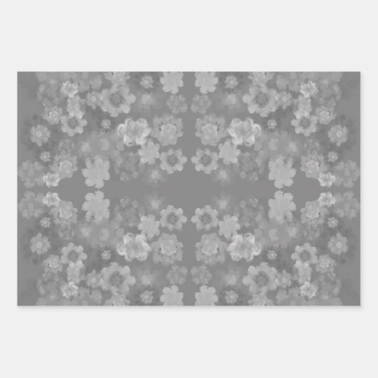白黒グレーレトロフローラ水の色パターン ラッピングペーパーシート (正面3)