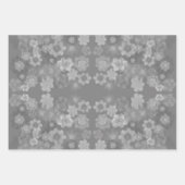 白黒グレーレトロフローラ水の色パターン ラッピングペーパーシート (正面2)