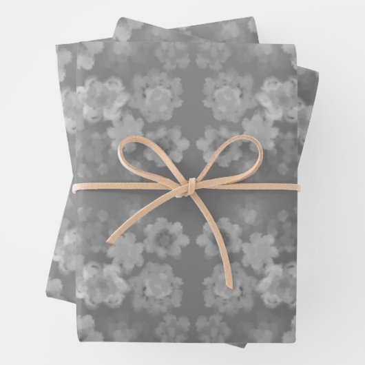 白黒グレーレトロフローラ水の色パターン ラッピングペーパーシート (インサイチュ)