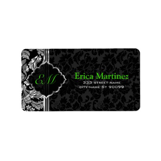 白黒グレーヴィンテージフローラダマスク2 ラベル (正面)