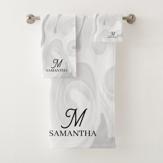 白黒グレー大理石効果ミニマル バスタオルセット (インサイチュ)