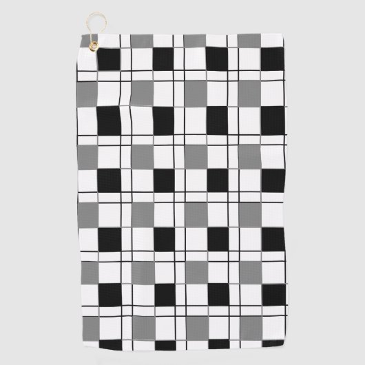 白黒グレー市松模様にパターン ゴルフタオル (正面)